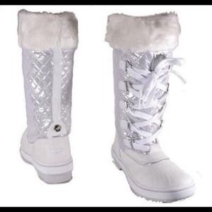 Baby Phat White and Silver Lace Up Snow Boots